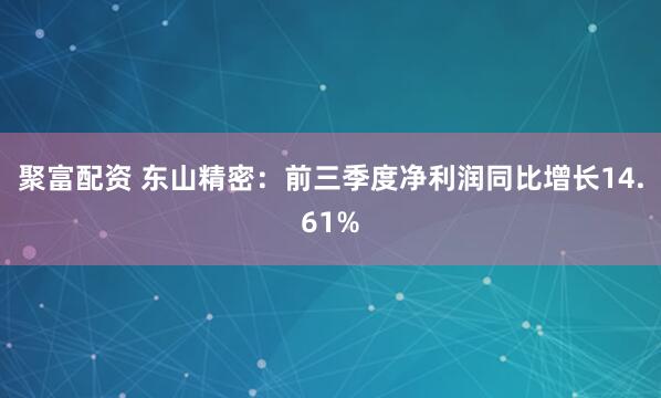 聚富配资 东山精密：前三季度净利润同比增长14.61%
